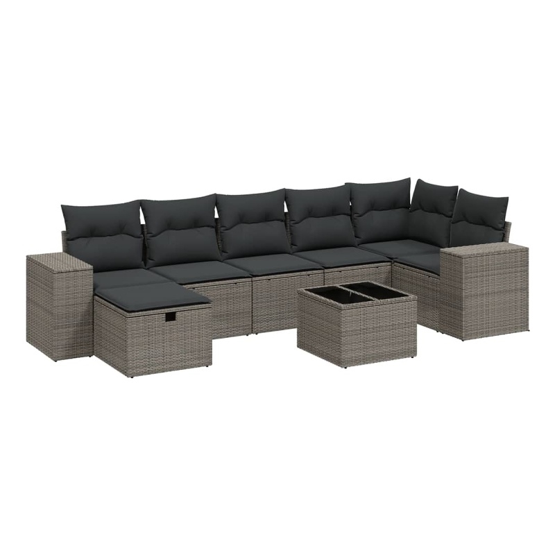 Afuera Living Contemporary 8 Piece Poly Rattan Large Sofa Set in Gray