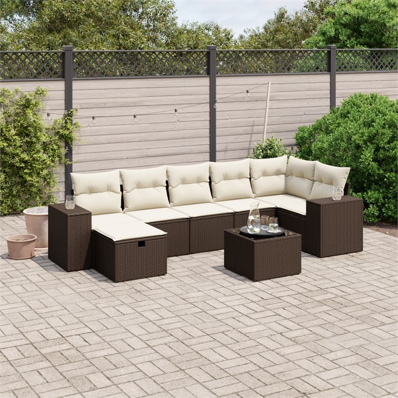 Afuera Living Contemporary 8 Piece Poly Rattan Small Sofa Set in Brown
