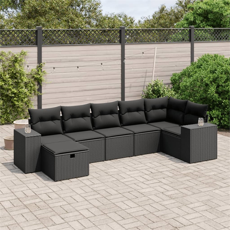 Afuera Living 7 Piece Poly Rattan Small Patio Sofa Set in Black