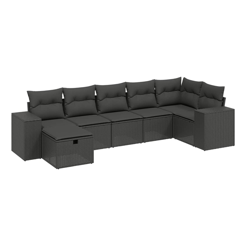 Afuera Living 7 Piece Poly Rattan Small Patio Sofa Set in Black