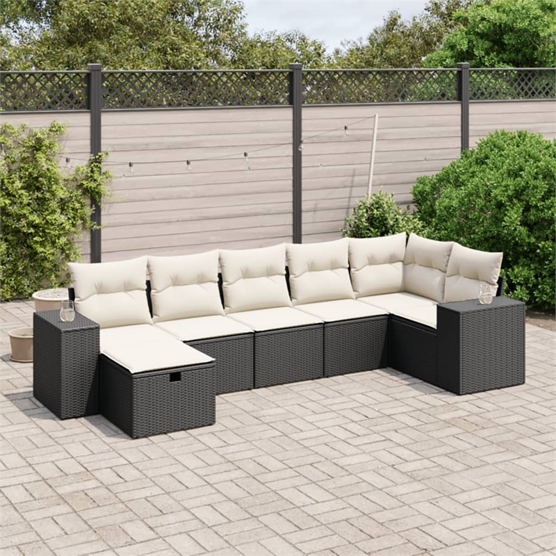 Afuera Living Contemporary 7 Piece Poly Rattan Large Sofa Set in Black