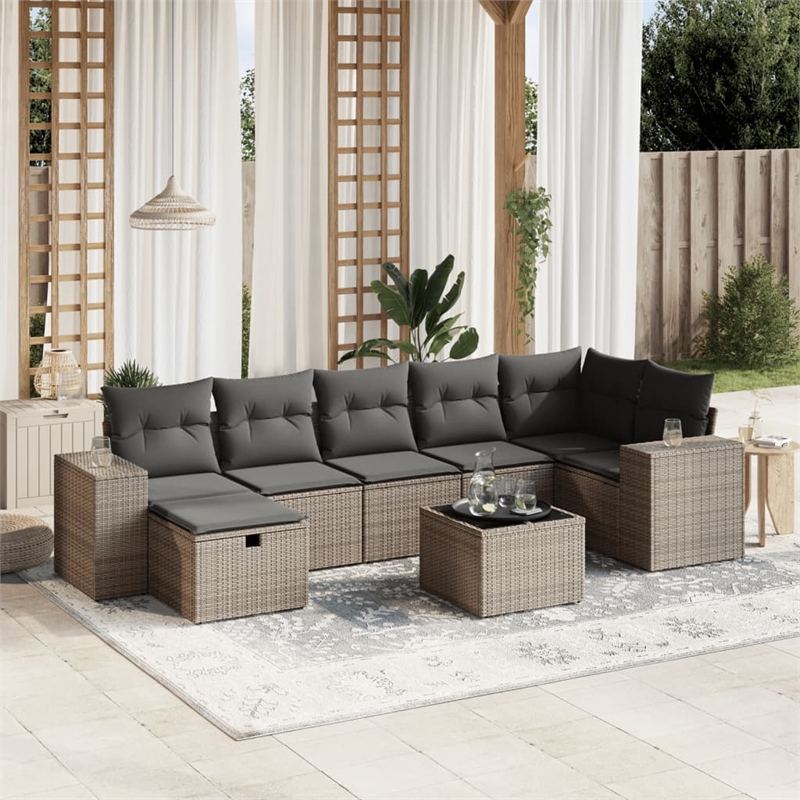 Afuera Living Contemporary 8 Piece Poly Rattan Large Sofa Set in Gray