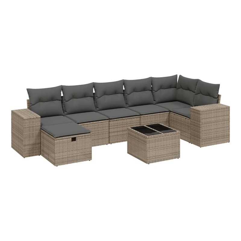 Afuera Living Contemporary 8 Piece Poly Rattan Large Sofa Set in Gray