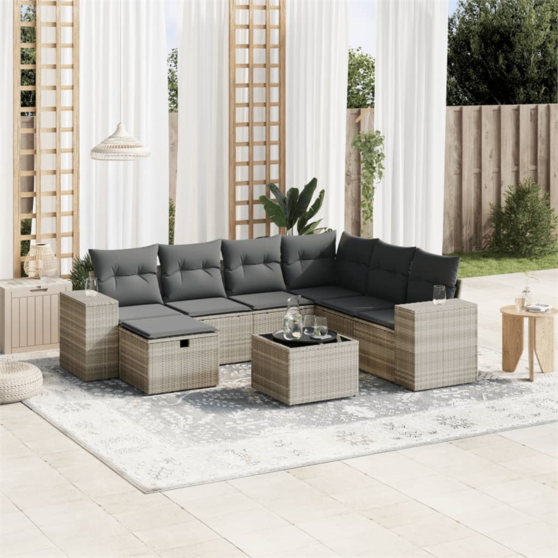 Afuera Living Contemporary 8 Piece Poly Rattan Sofa Set in Gray