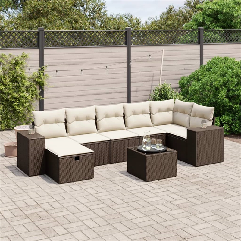 Afuera Living Contemporary 8 Piece Poly Rattan Large Sofa Set in Brown