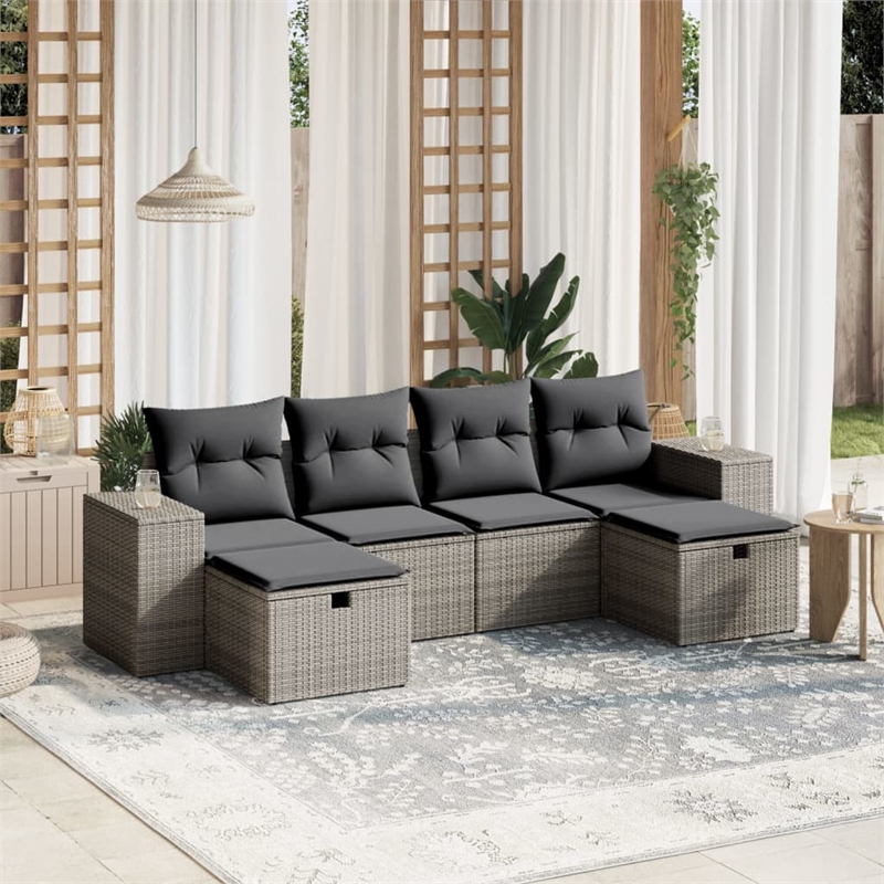 Afuera Living Contemporary 6 Piece Poly Rattan Small Sofa Set in Gray