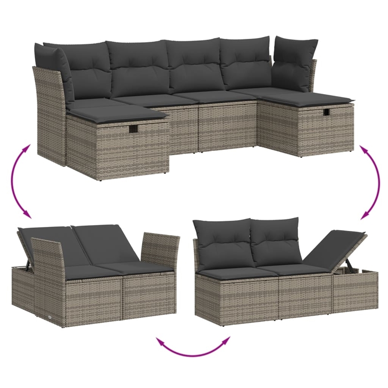 Afuera Living Contemporary 6 Piece Poly Rattan Small Sofa Set in Gray