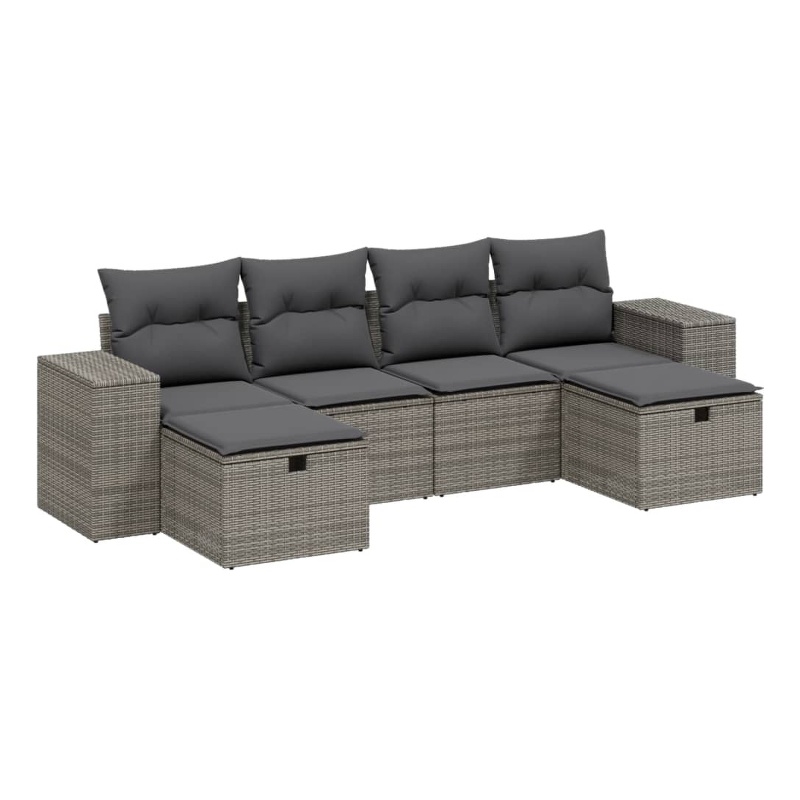 Afuera Living Contemporary 6 Piece Poly Rattan Small Sofa Set in Gray