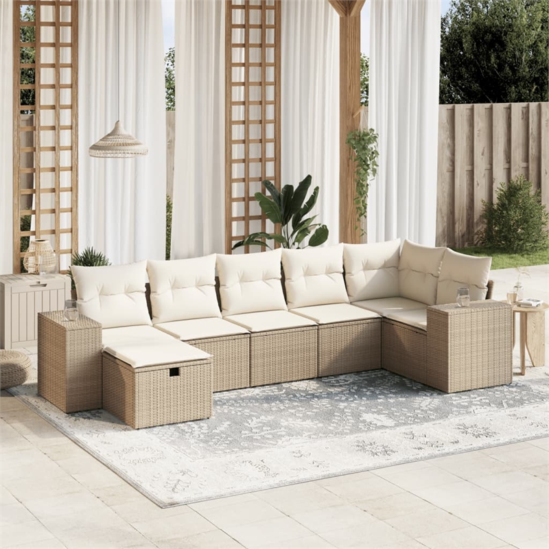 Afuera Living Contemporary 7 Piece Poly Rattan Large Sofa Set in Beige