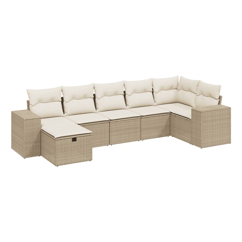 Afuera Living Contemporary 7 Piece Poly Rattan Large Sofa Set in Beige