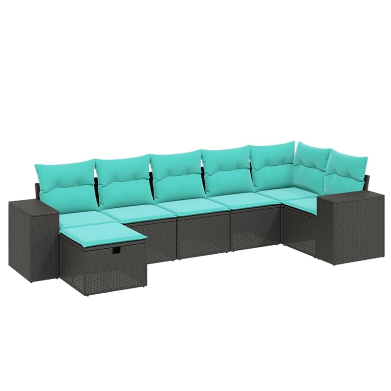 Afuera Living Contemporary 7 Piece Poly Rattan Large Sofa Set in Black