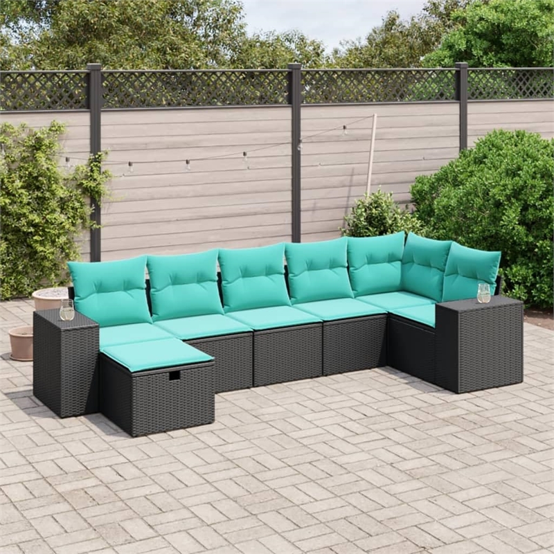 Afuera Living Contemporary 7 Piece Poly Rattan Large Sofa Set in Black