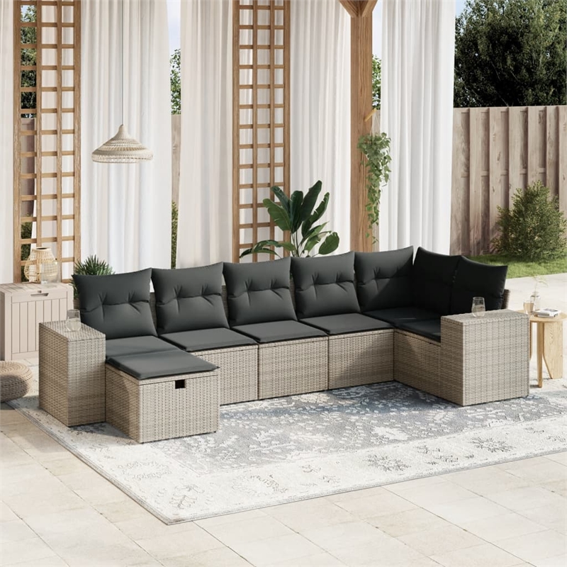 Afuera Living 7 Piece Poly Rattan Large Sofa Set with Removable Covers in Gray