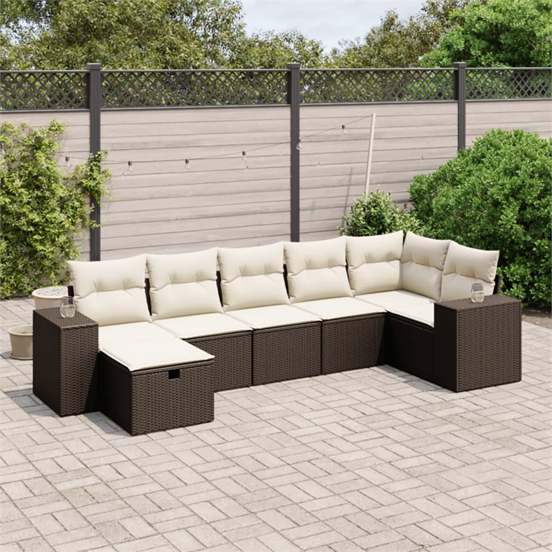 Afuera Living Contemporary 7 Piece Poly Rattan Large Sofa Set in Brown