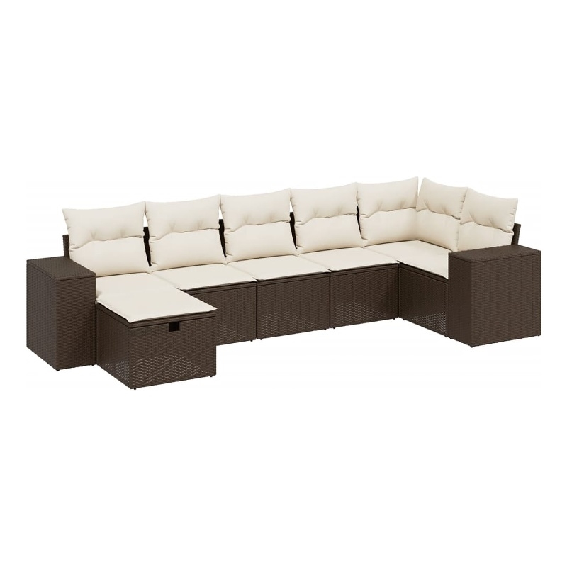 Afuera Living Contemporary 7 Piece Poly Rattan Large Sofa Set in Brown
