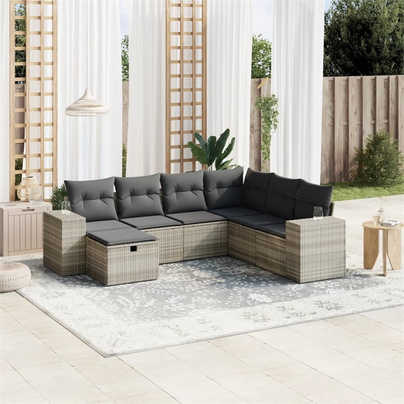 Afuera Living Contemporary 7 Piece Poly Rattan Sofa Set in Gray