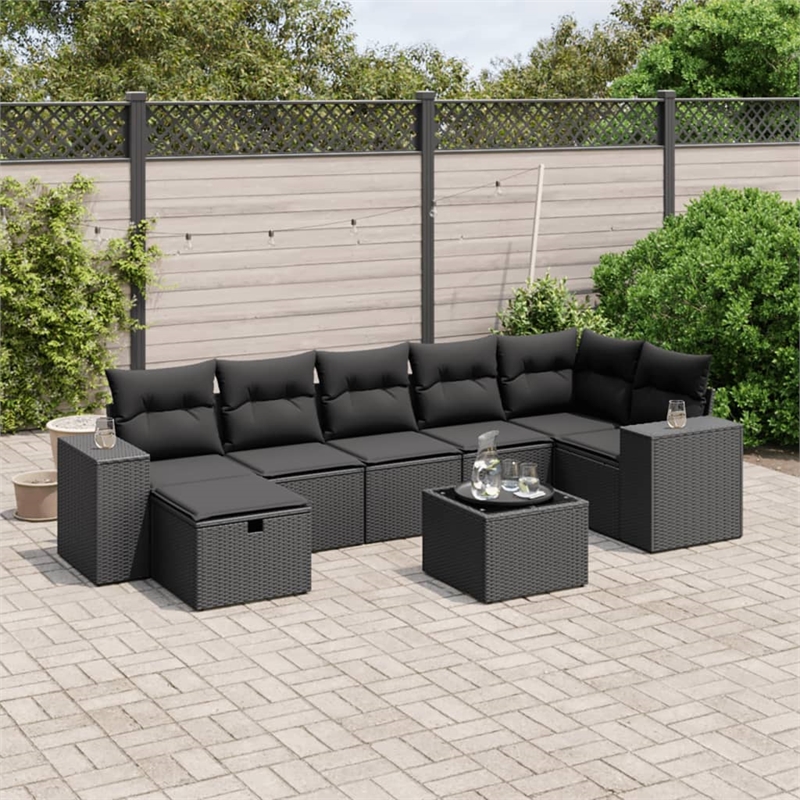 Afuera Living Contemporary 8 Piece Poly Rattan Large Sofa Set in Black