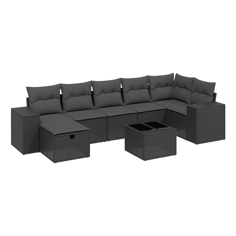 Afuera Living Contemporary 8 Piece Poly Rattan Large Sofa Set in Black