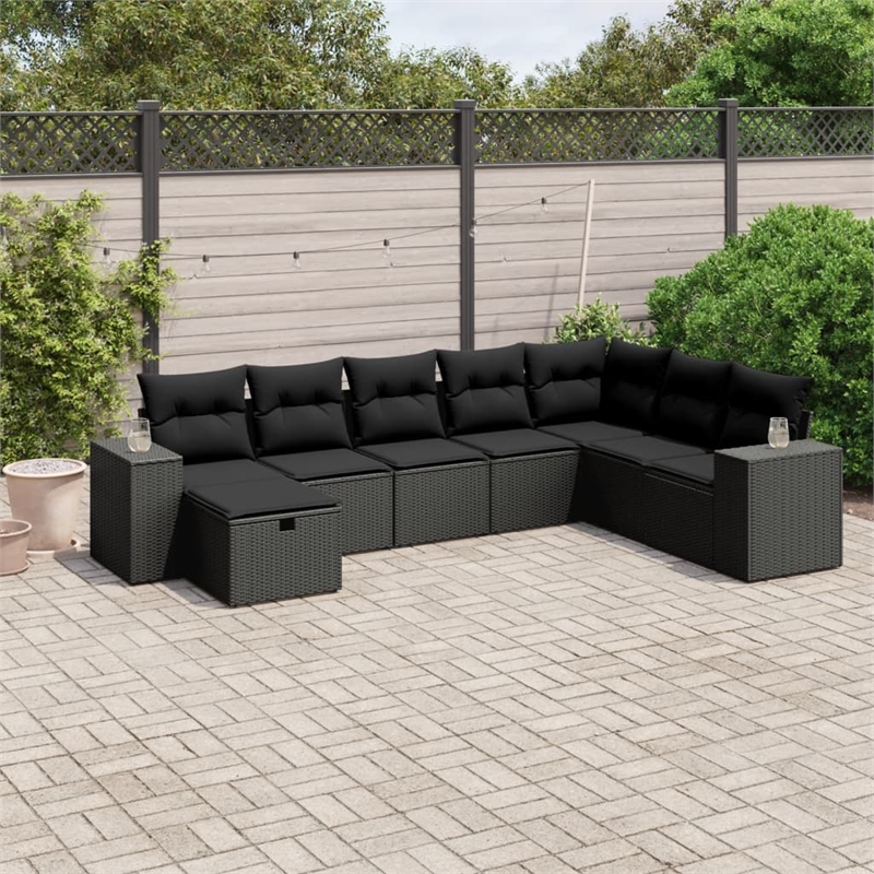 Afuera Living Contemporary 8 Piece Poly Rattan Large Sofa Set in Black