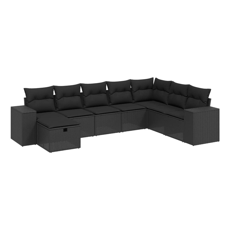 Afuera Living Contemporary 8 Piece Poly Rattan Large Sofa Set in Black