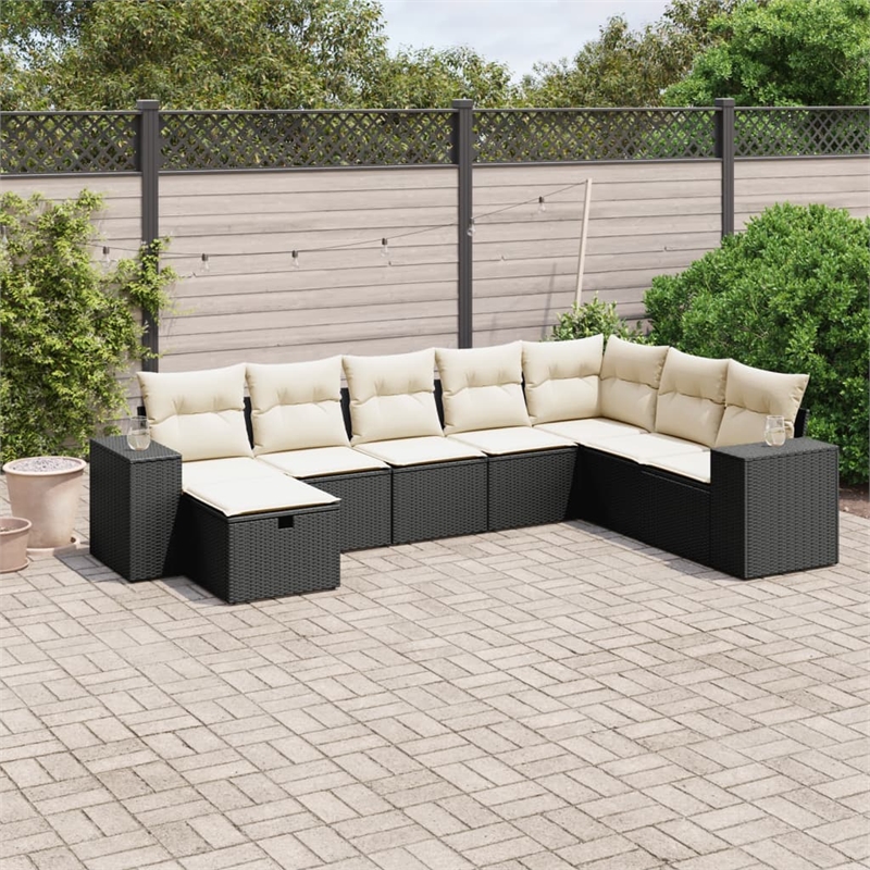 Afuera Living Contemporary 8 Piece Poly Rattan Large Sofa Set in Black