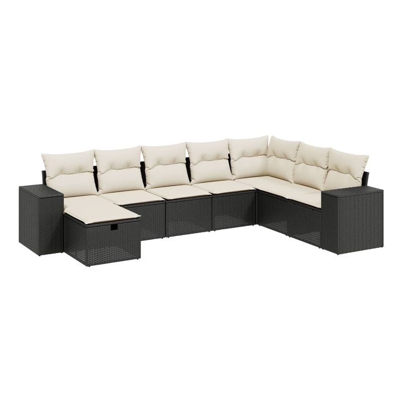 Afuera Living Contemporary 8 Piece Poly Rattan Large Sofa Set in Black