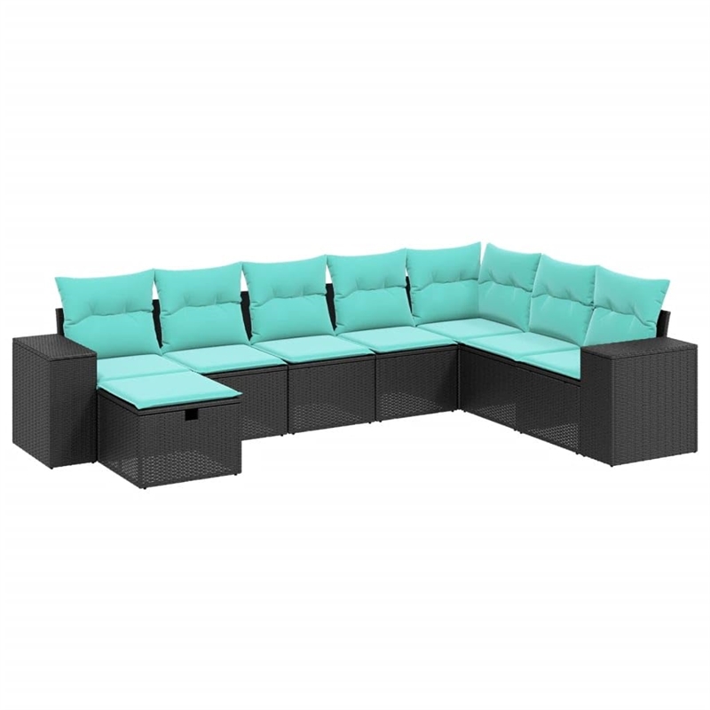 Afuera Living Contemporary 8 Piece Poly Rattan Large Sofa Set in Black