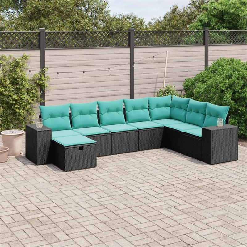 Afuera Living Contemporary 8 Piece Poly Rattan Large Sofa Set in Black
