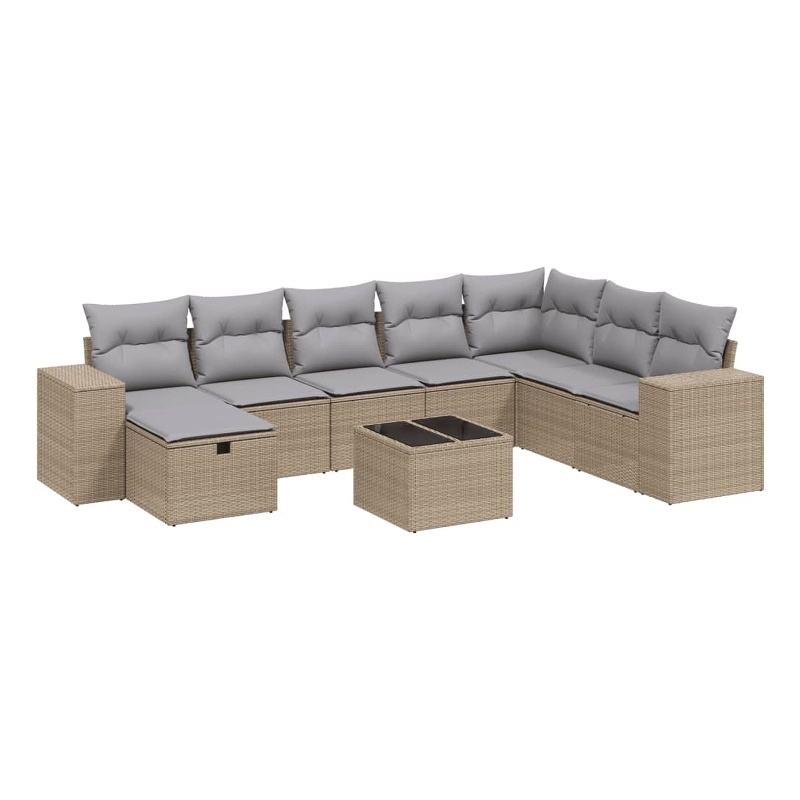 Afuera Living Contemporary 9 Piece Poly Rattan Sofa Set in Beige