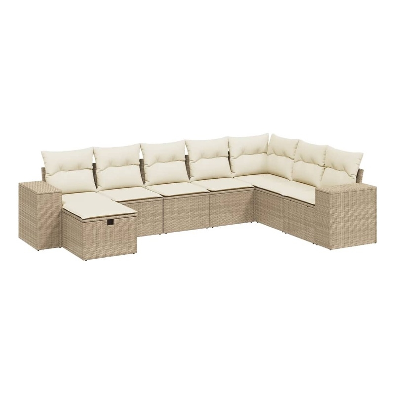 Afuera Living Contemporary 8 Piece Poly Rattan Large Sofa Set in Beige