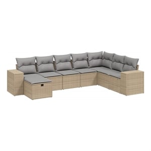 Afuera Living Contemporary 8 Piece Poly Rattan Large Sofa Set in Beige