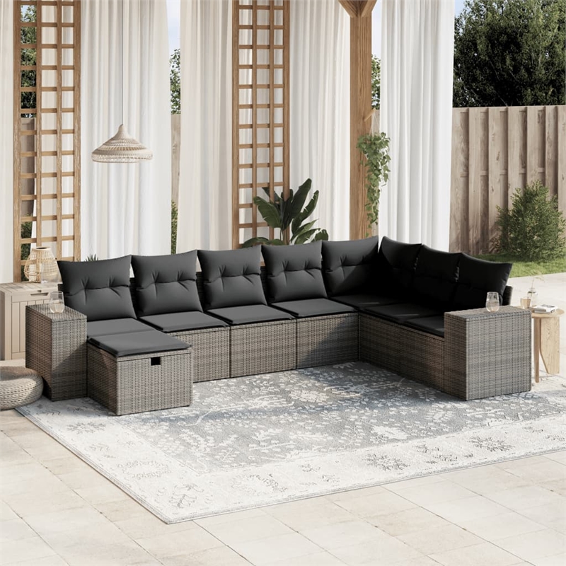 Afuera Living Contemporary 8 Piece Poly Rattan Large Sofa Set in Gray