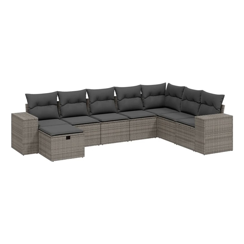 Afuera Living Contemporary 8 Piece Poly Rattan Large Sofa Set in Gray