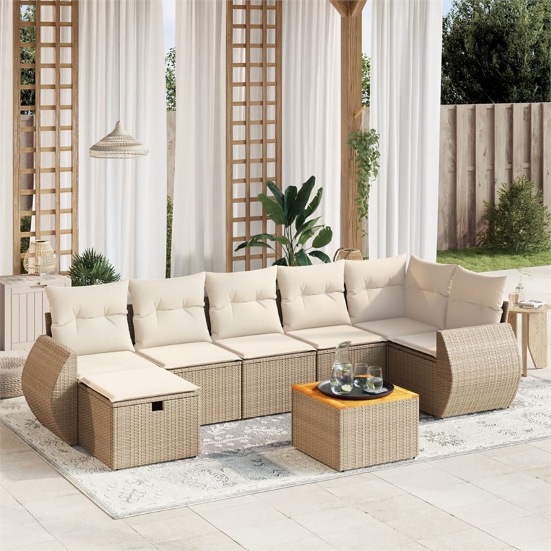 Afuera Living Contemporary 8 Piece Poly Rattan Sofa Set in Cream/Beige