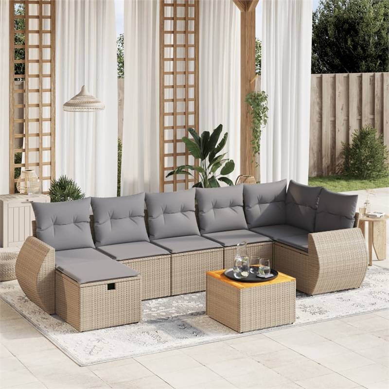 Afuera Living Contemporary Synthetic Poly Rattan 8 Piece Sofa Set in Beige