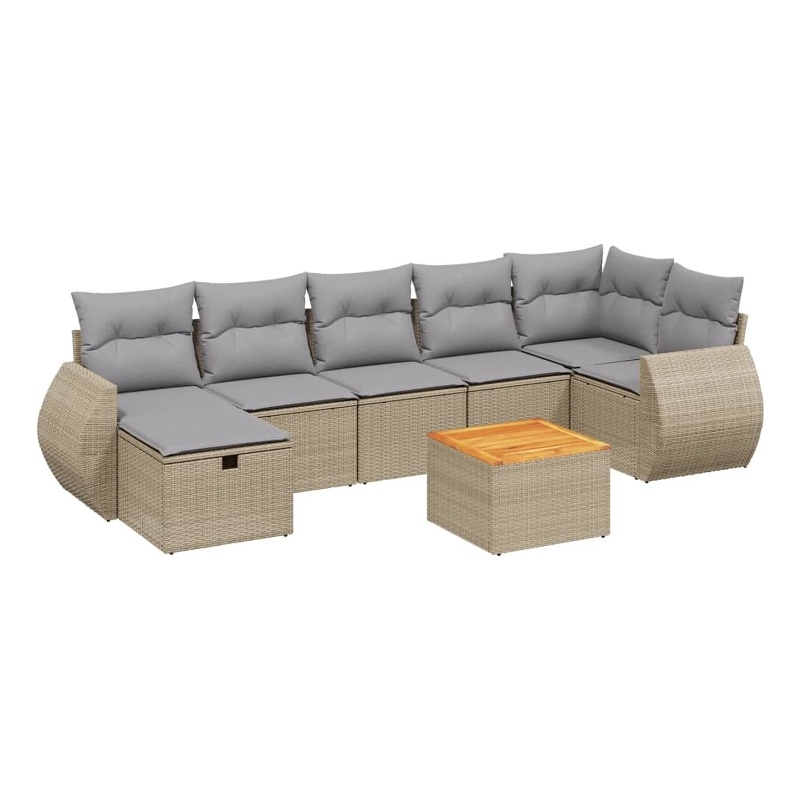 Afuera Living Contemporary Synthetic Poly Rattan 8 Piece Sofa Set in Beige