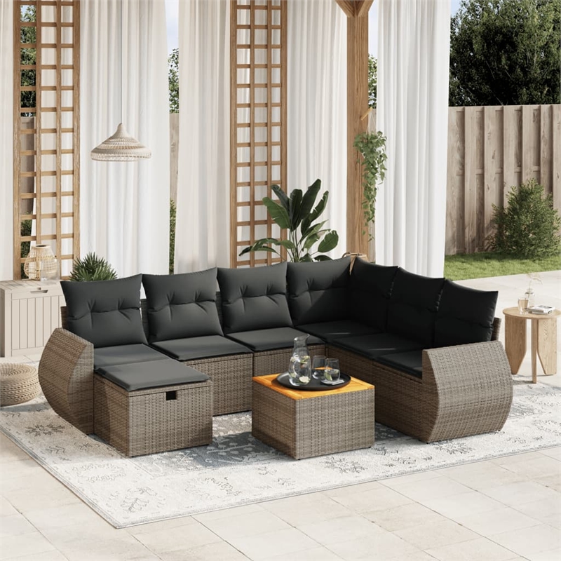 Afuera Living Contemporary 8 Piece Poly Rattan Sofa Set in Dark Gray