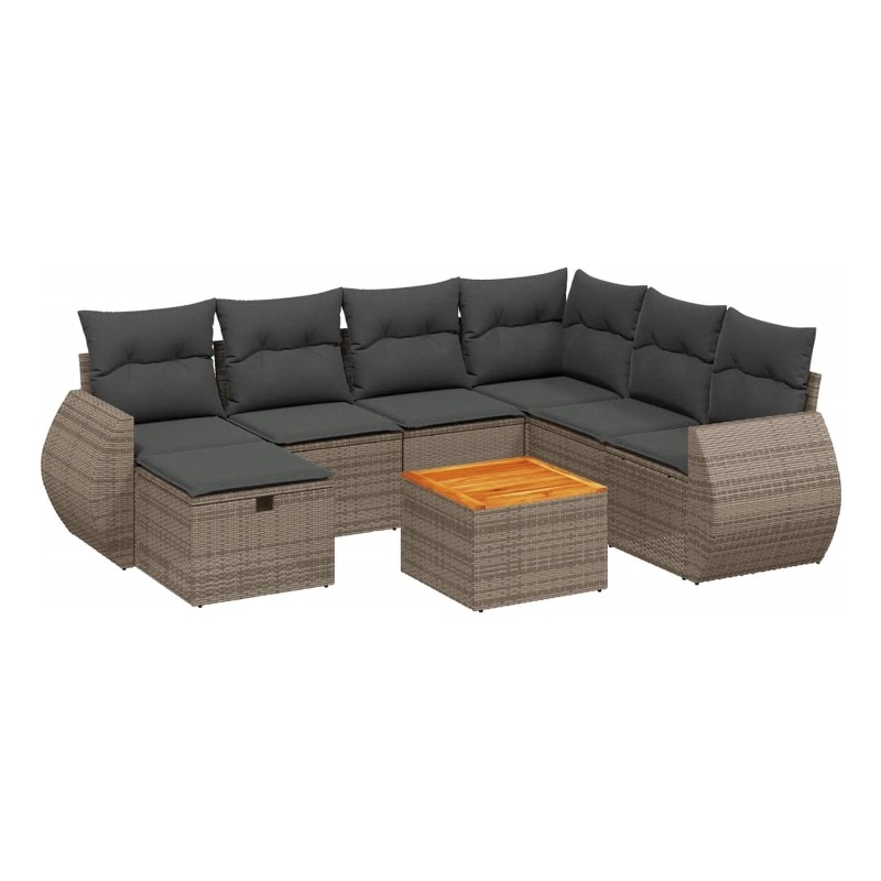 Afuera Living Contemporary 8 Piece Poly Rattan Sofa Set in Dark Gray