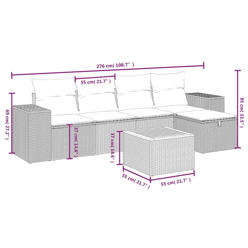 Afuera Living Contemporary 6 Piece Poly Rattan Sofa Set in Beige