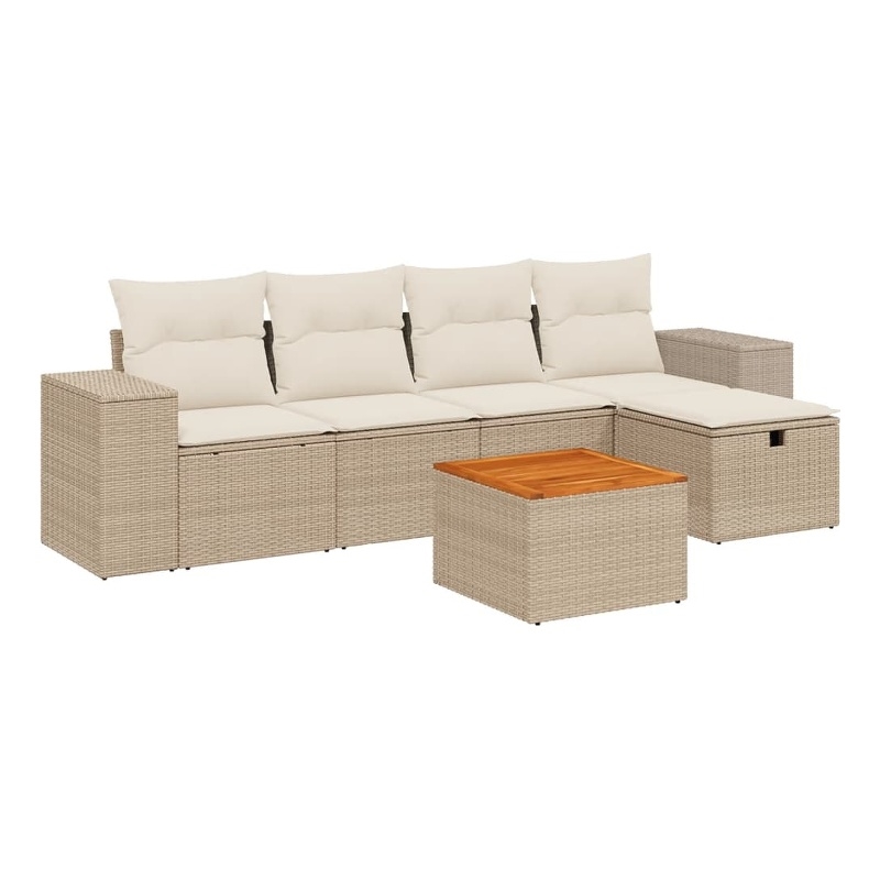 Afuera Living Contemporary 6 Piece Poly Rattan Sofa Set in Beige