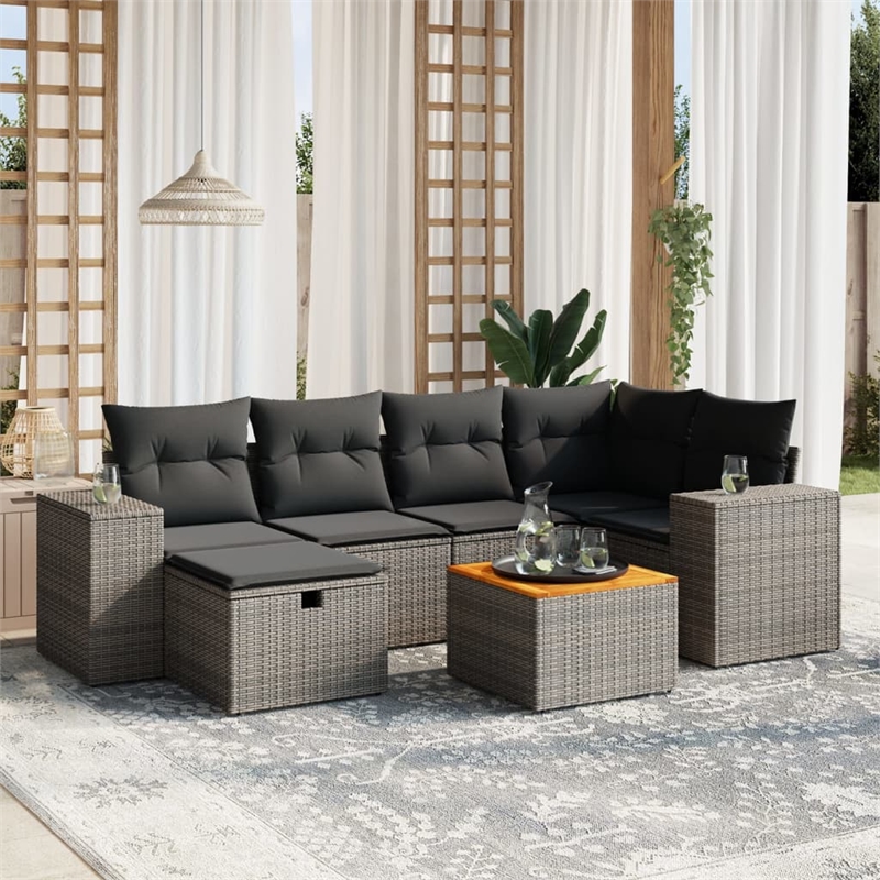 Afuera Living Contemporary 7 Piece Poly Rattan Small Sofa Set in Gray