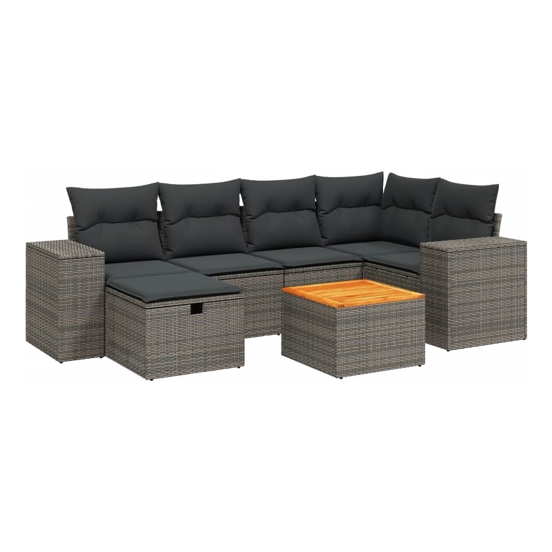 Afuera Living Contemporary 7 Piece Poly Rattan Small Sofa Set in Gray