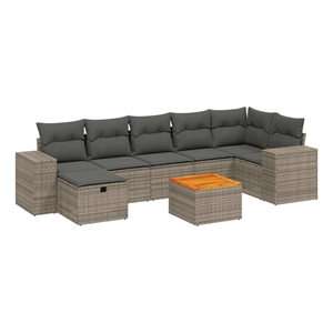 Afuera Living Contemporary 8 Piece Solid Acacia Wood Sofa Set in Gray