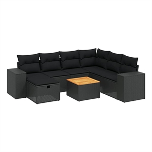 Afuera Living Contemporary 8 Piece Solid Acacia Wood Sofa Set in Black
