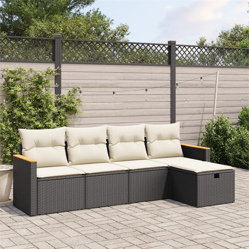 Afuera Living Contemporary 5 Piece Poly Rattan Sofa Set in Black/Cream