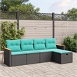 Afuera Living Contemporary 5 Piece Poly Rattan Sofa Set in Black/Blue