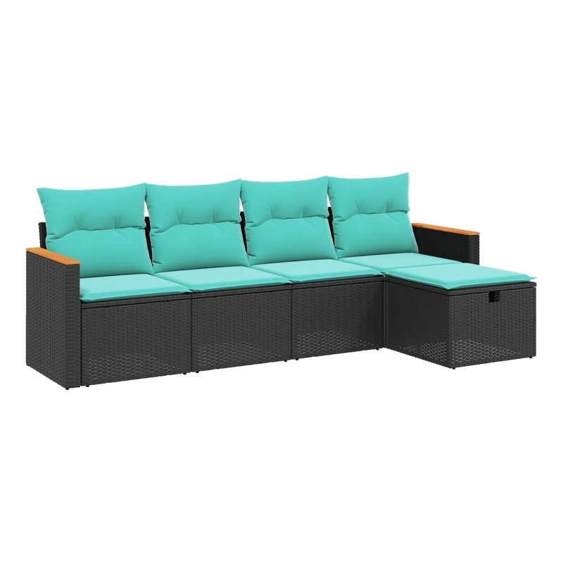 Afuera Living Contemporary 5 Piece Poly Rattan Sofa Set in Black/Blue