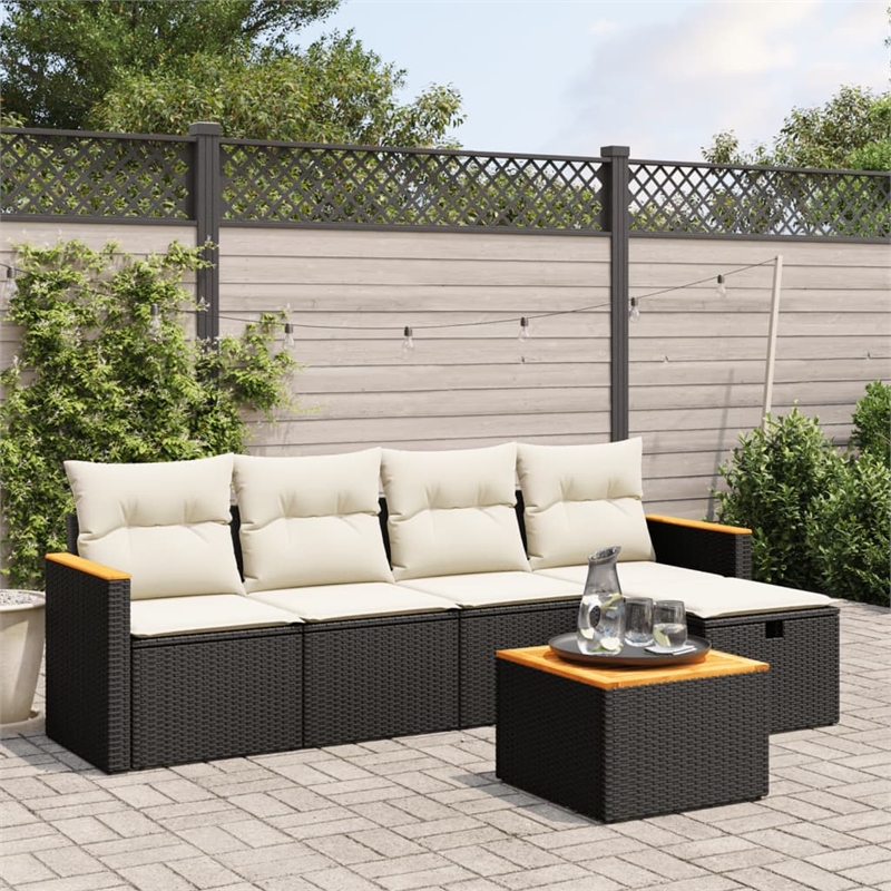 Afuera Living Contemporary 6 Piece Poly Rattan Sofa Set in Black/Cream