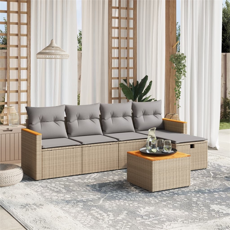 Afuera Living Contemporary 6 Piece Poly Rattan Sofa Set in Gray/Beige