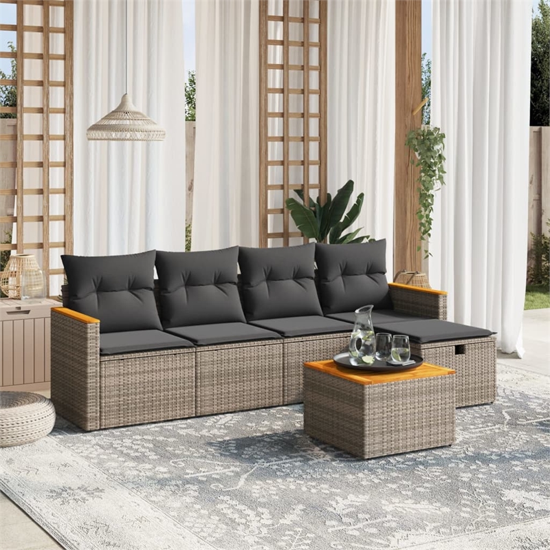 Afuera Living Contemporary Synthetic Poly Rattan 6 Piece  Sofa Set in Gray